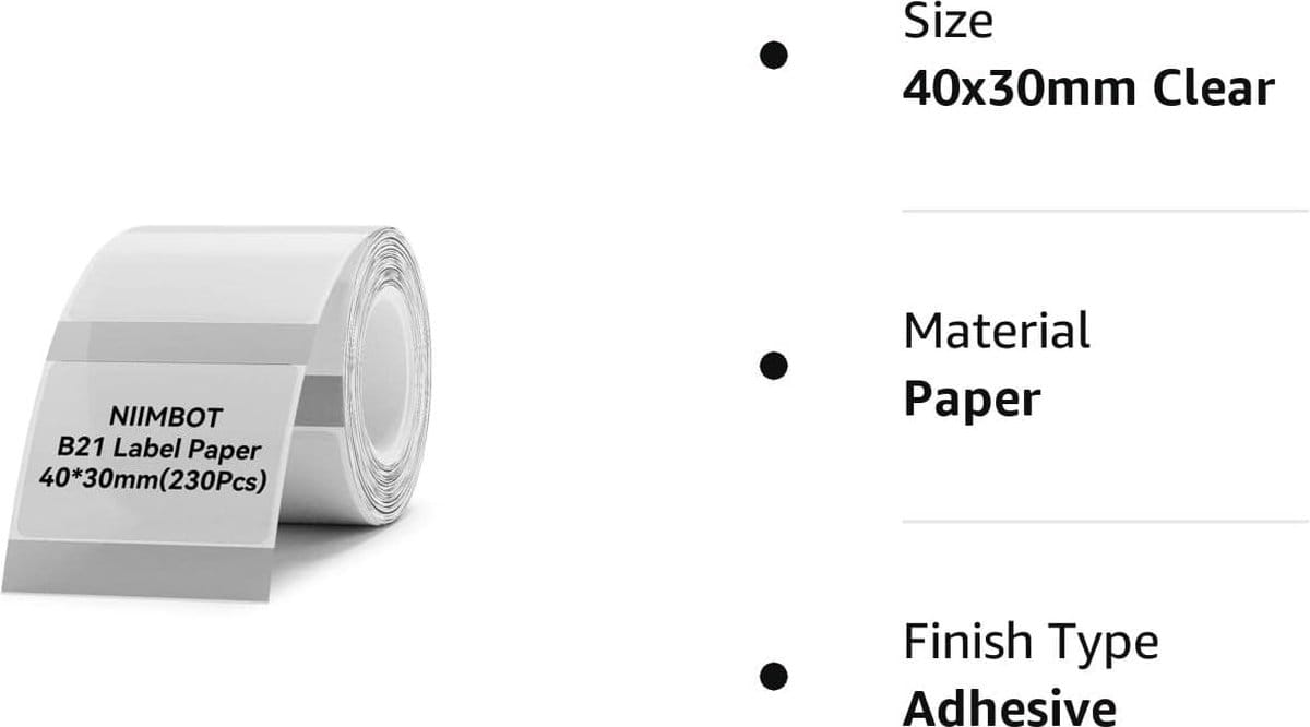 Niimbot - Labels/Etiketten B21/B1/B3S - 40x30mm - Transparant - Afbeelding 4