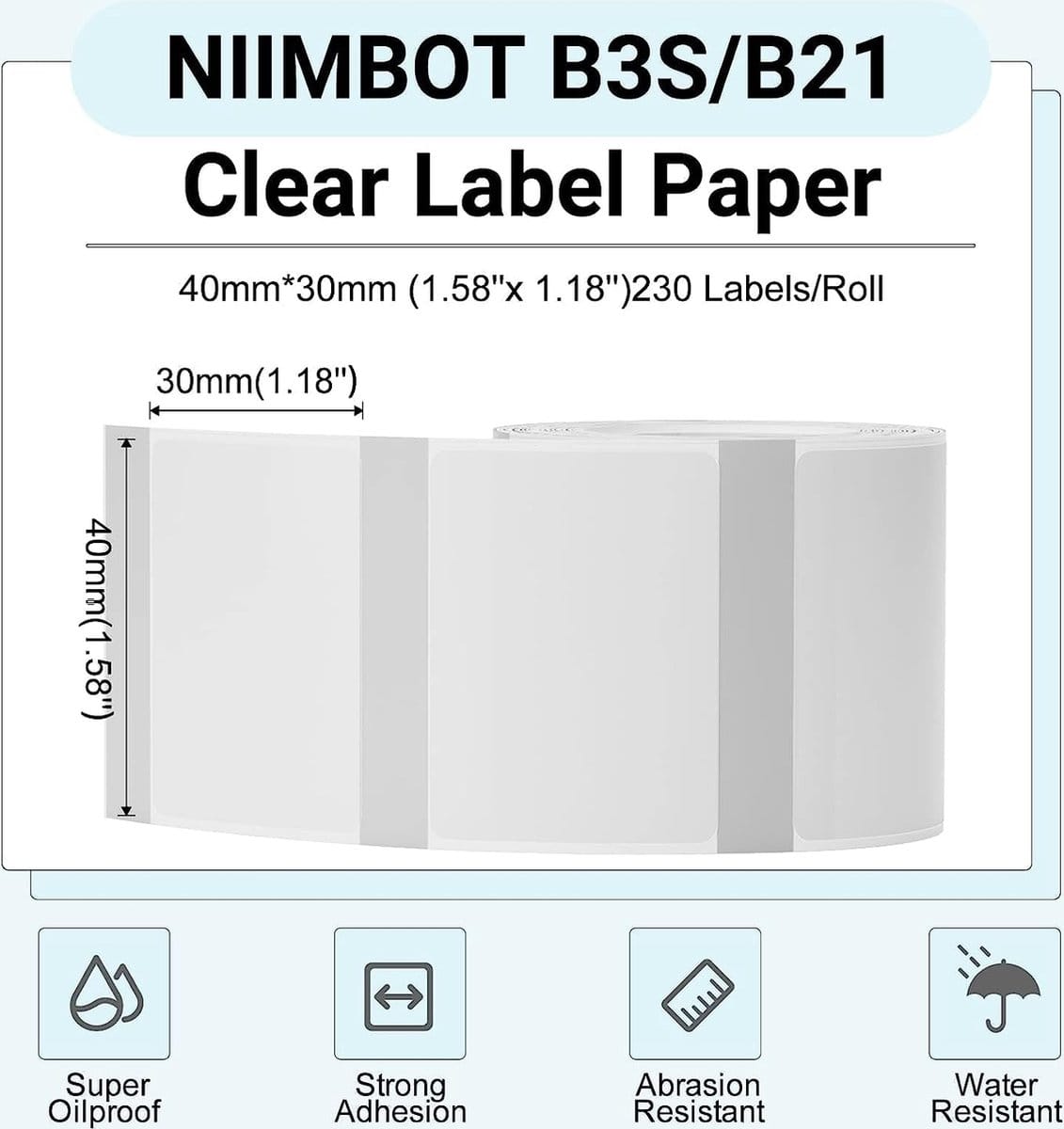 Niimbot - Labels/Etiketten B21/B1/B3S - 40x30mm - Transparant - Afbeelding 2