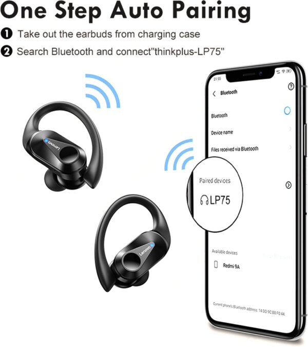 Lenovo - LP75 - Bluetooth Oordopjes - Zwart - Afbeelding 12