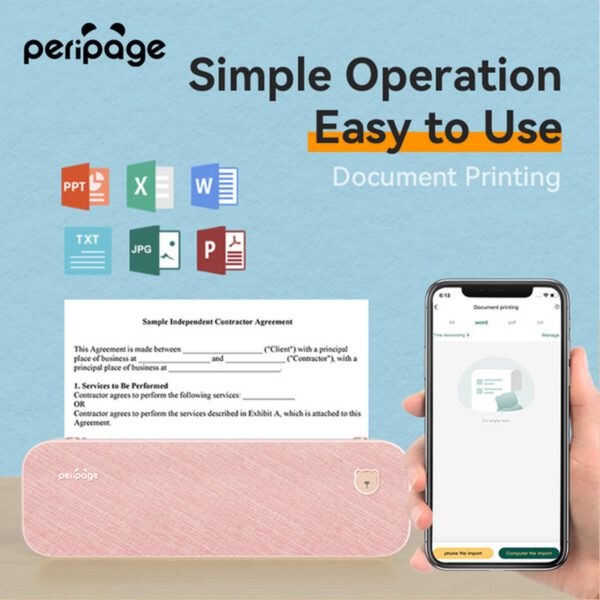 Peripage - A40 - Draagbare Printer - Roze - A4 - Afbeelding 7