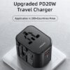 USAMS Wereldstekker 20W EU / UK / VS / AU 2x USB-C – USB-A PD Zwart - Afbeelding 9