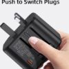 USAMS Wereldstekker 20W EU / UK / VS / AU 2x USB-C – USB-A PD Zwart - Afbeelding 4