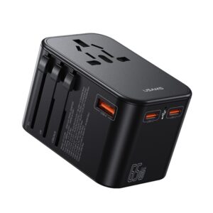 USAMS Wereldstekker 65W EU / UK / VS / AU 2x USB-C - USB-A PD Zwart