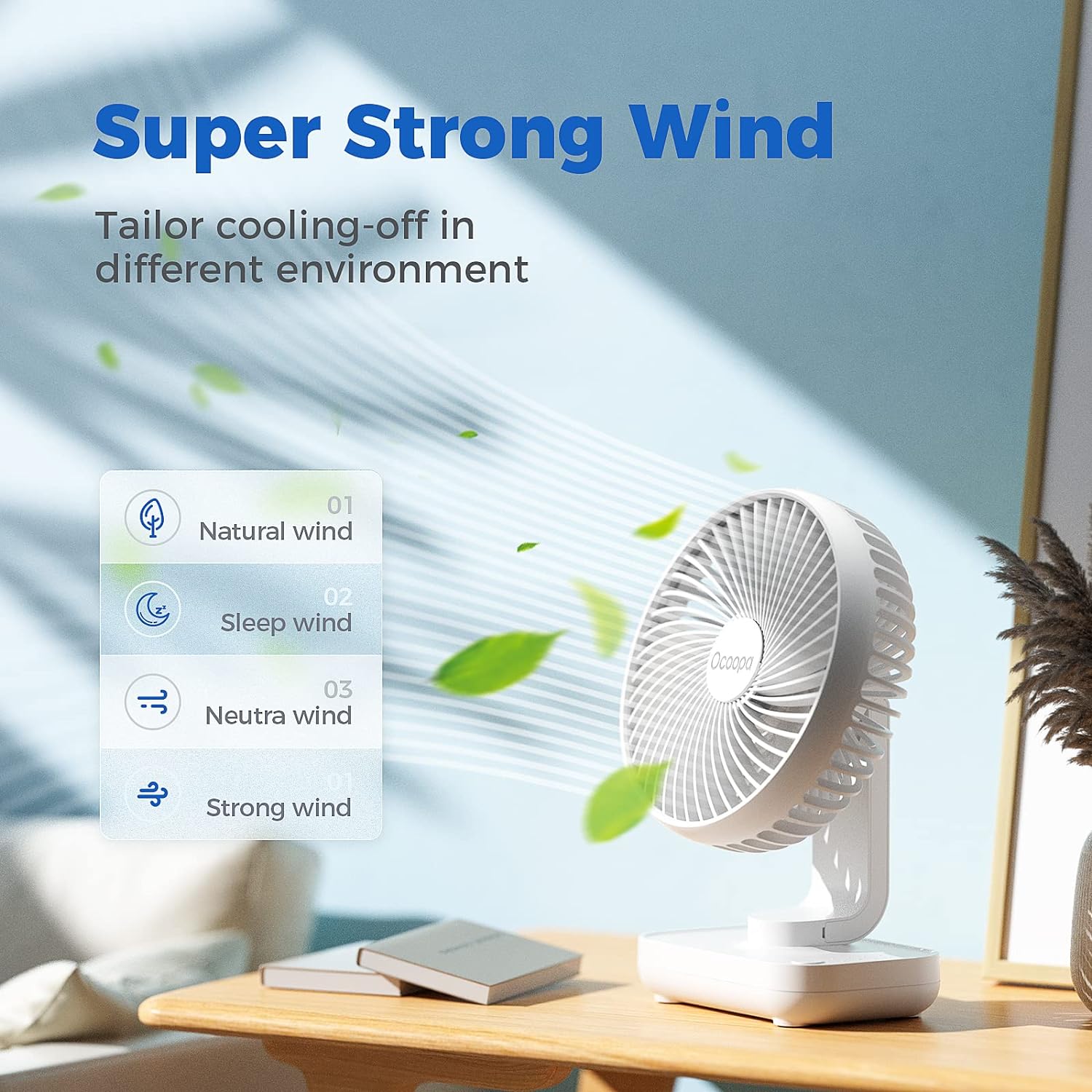 Ocoopa D606 - Bureauventilator - Wit - Oplaadbaar - Afbeelding 6