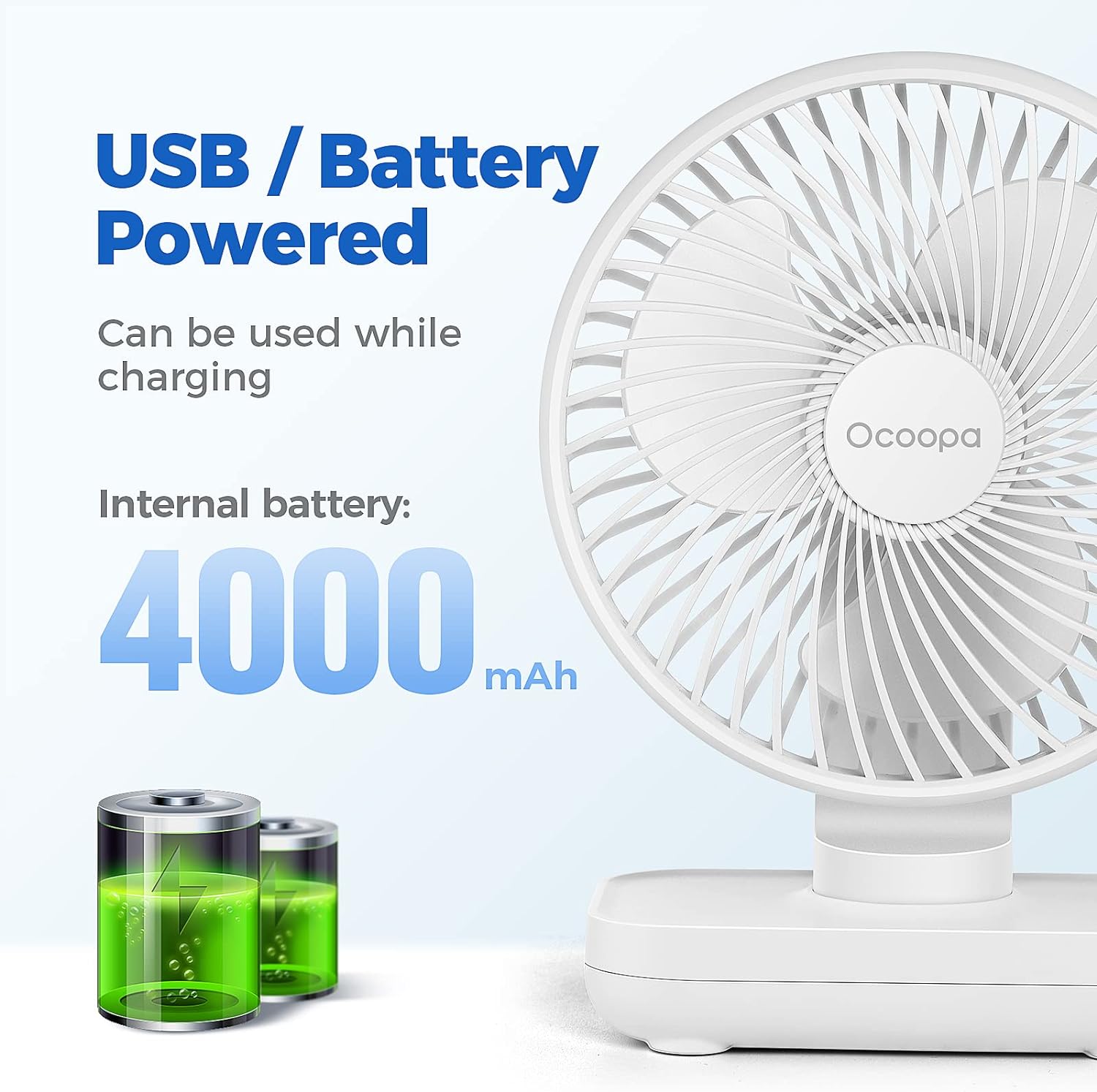 Ocoopa D606 - Bureauventilator - Wit - Oplaadbaar - Afbeelding 4