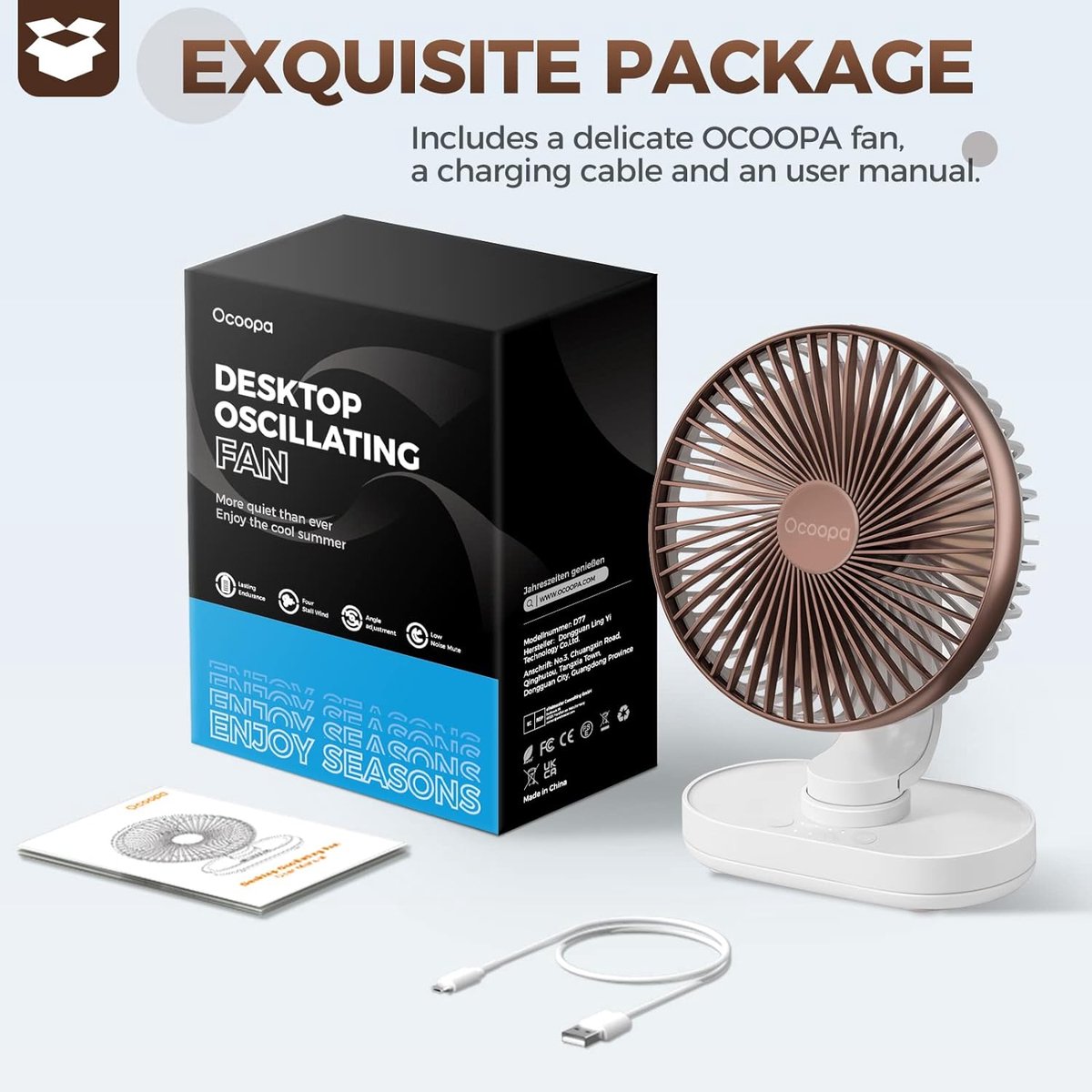 Ocoopa D77 - Mini USB ventilator- Bruin - Oplaadbaar - Afbeelding 6