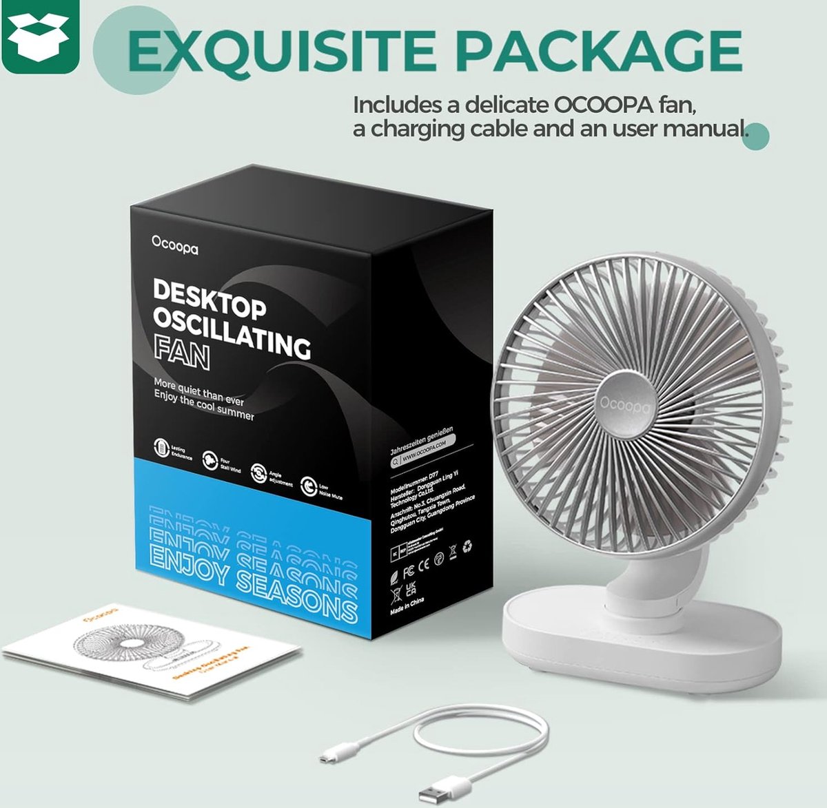 Ocoopa D77 - Mini USB ventilator- Zilver - Oplaadbaar - Afbeelding 3