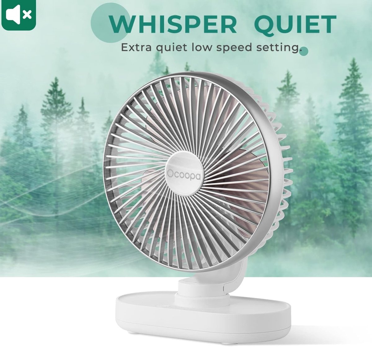 Ocoopa D77 - Mini USB ventilator- Zilver - Oplaadbaar - Afbeelding 2