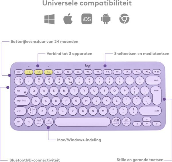 Logitech K380 - Draadloos Bluetooth Toetsenbord - Lavender - Afbeelding 5