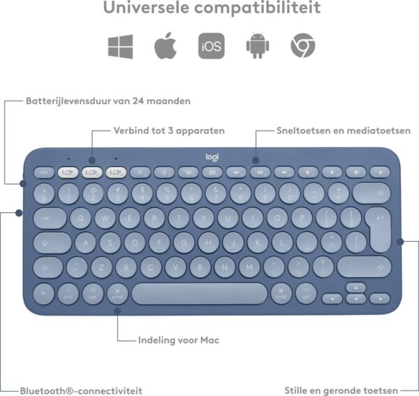 Logitech K380 - Draadloos Toetsenbord - Blueberry - Voor Mac - Afbeelding 4