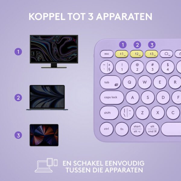 Logitech K380 - Draadloos Bluetooth Toetsenbord - Lavender - Afbeelding 10