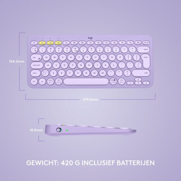 Logitech K380 - Draadloos Bluetooth Toetsenbord - Lavender - Afbeelding 8