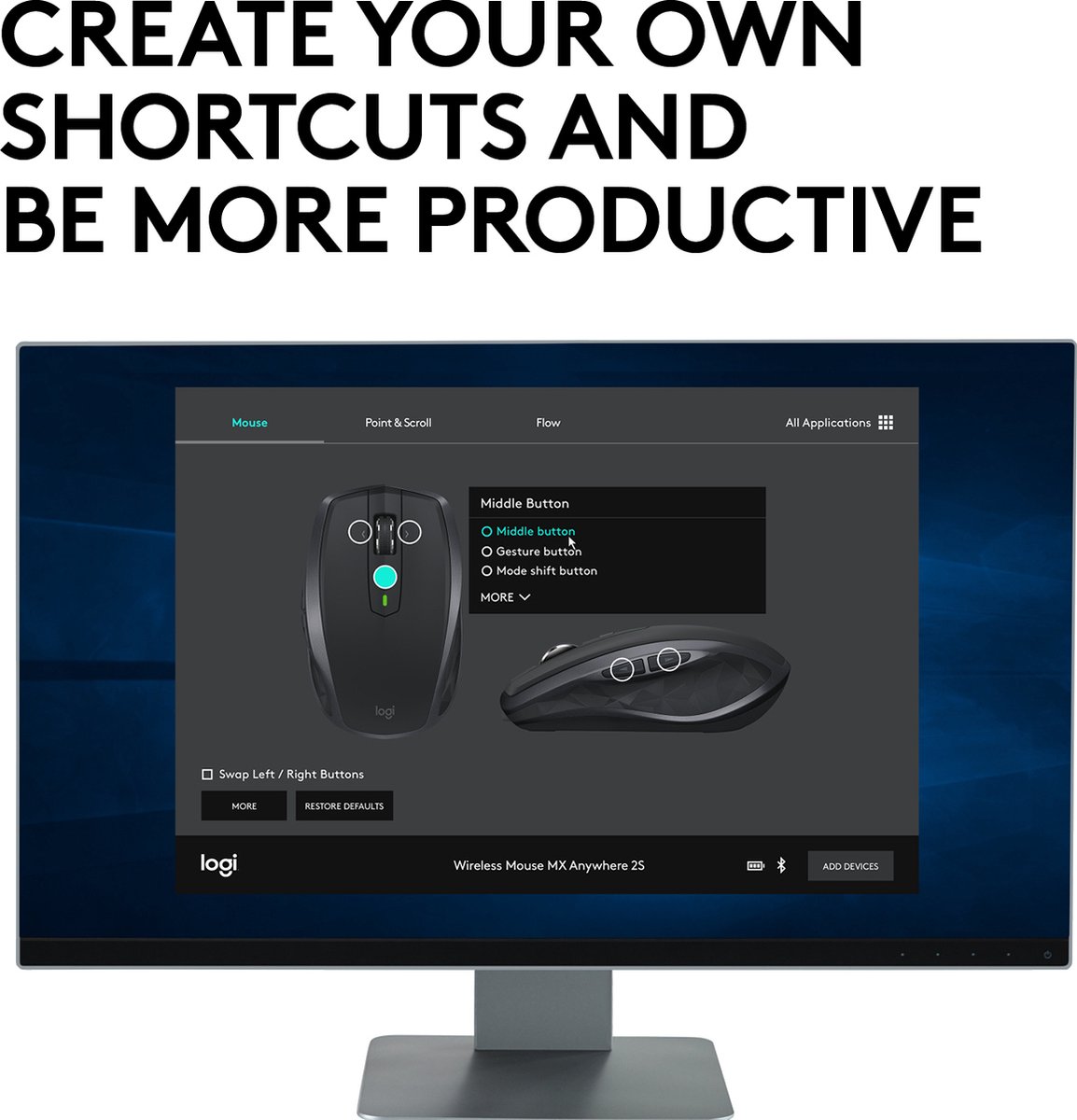 Logitech MX Anywhere 2S - Draadloze Muis - Grijs - Afbeelding 9