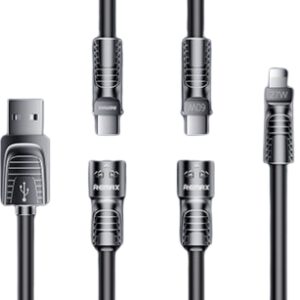 Remax RC-C168 - USB Kabel - 4in1 - USB-C/IPhone/USB-A - 60W - 1.5m - Zwart