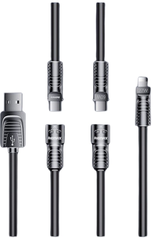Remax RC-C168 - USB Kabel - 4in1 - USB-C/IPhone/USB-A - 60W - 1.5m - Zwart