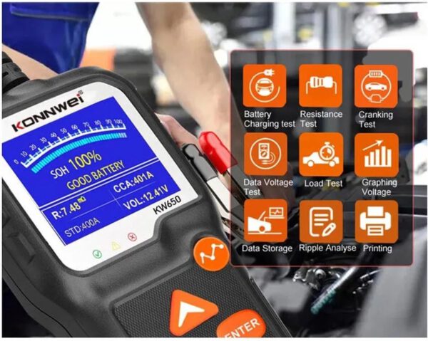 Konnwei KW650 - Motorfiets & Auto Accutester 6 - 16 Volt - Afbeelding 2