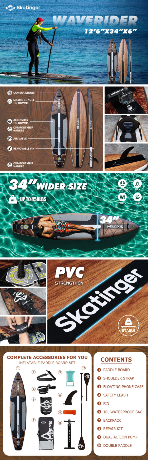 Skatinger Waverider 380x86x15 cm (12'6'') allround SUP board - Afbeelding 3