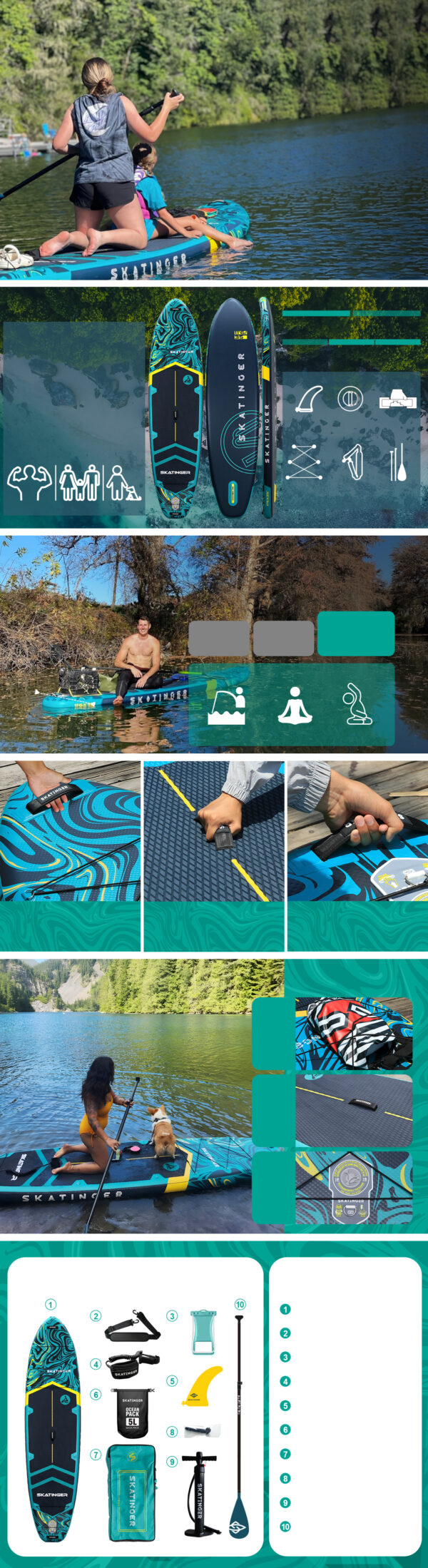 Skatinger Prana Magma Green 350x89x15 cm (11'6'') yoga SUP board - Afbeelding 6