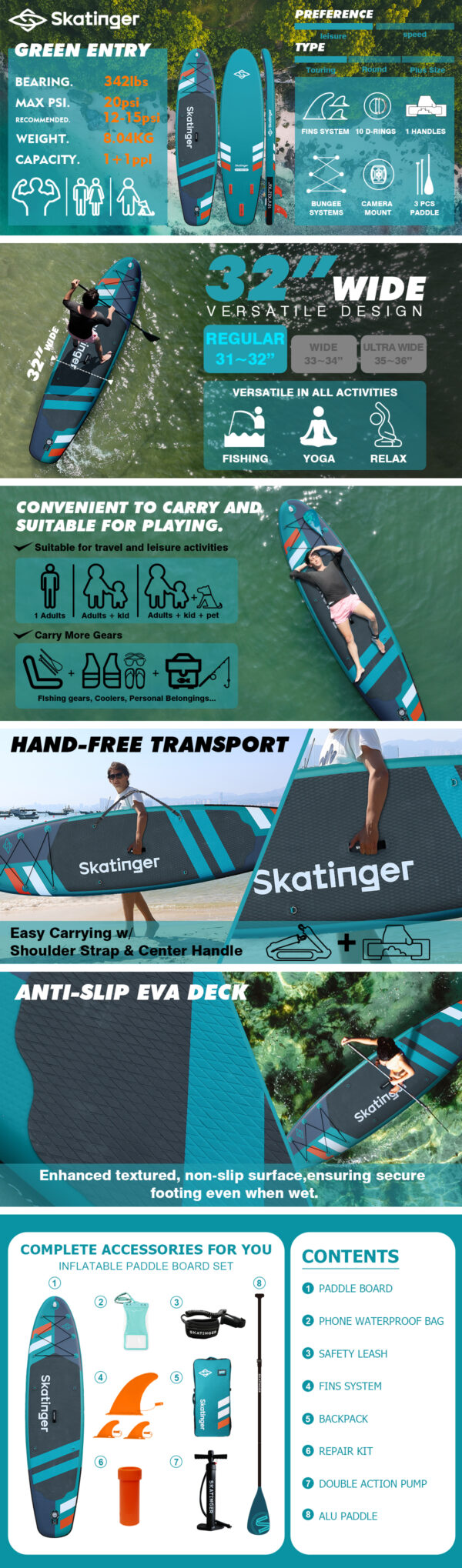 Skatinger Jade 320x81x15 cm (10'6'') allround SUP board - Afbeelding 6