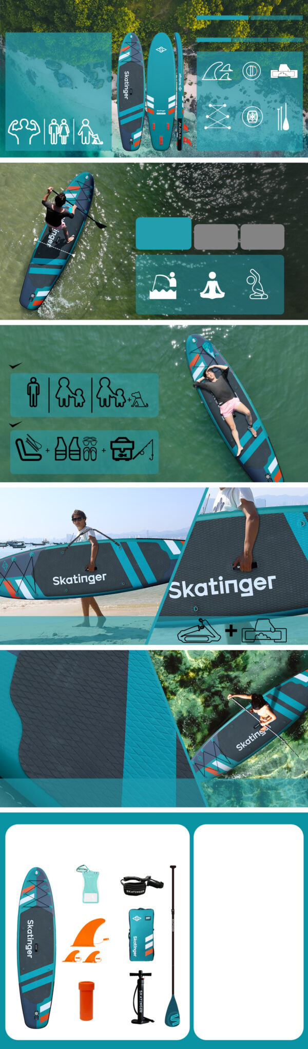 Skatinger Jade 320x81x15 cm (10'6'') allround SUP board - Afbeelding 5