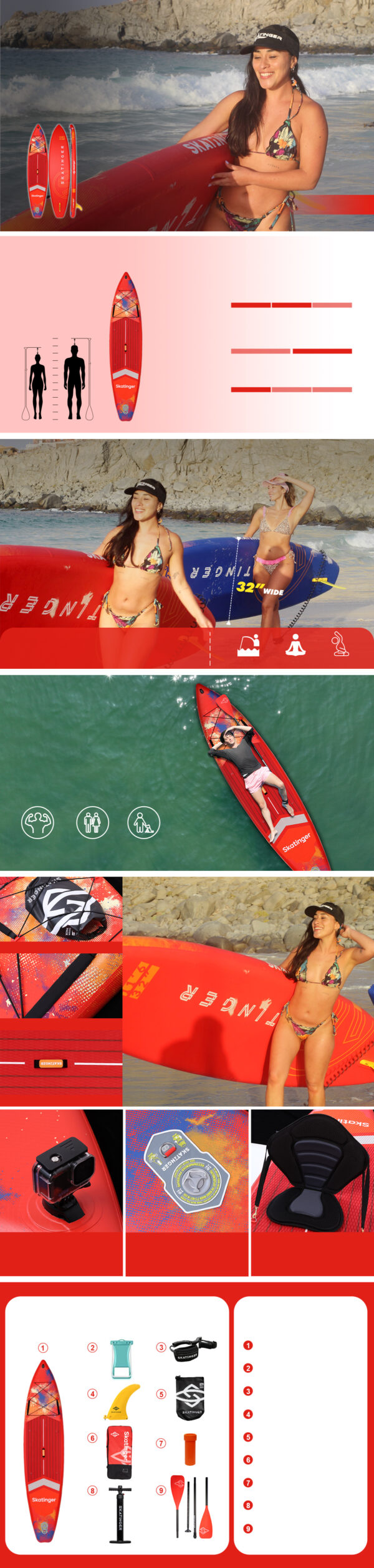 Skatinger Interstellar Red 350x81x15 cm (11') touring SUP board - Afbeelding 7