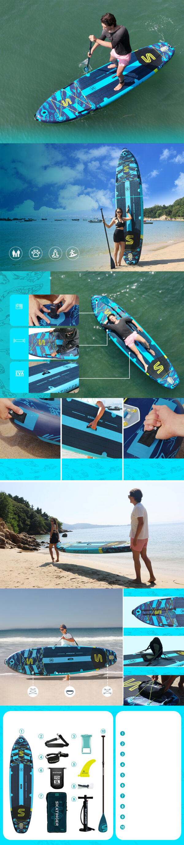 Skatinger Asiaticus 350x89x15 cm (11'6'') yoga SUP board - Afbeelding 10