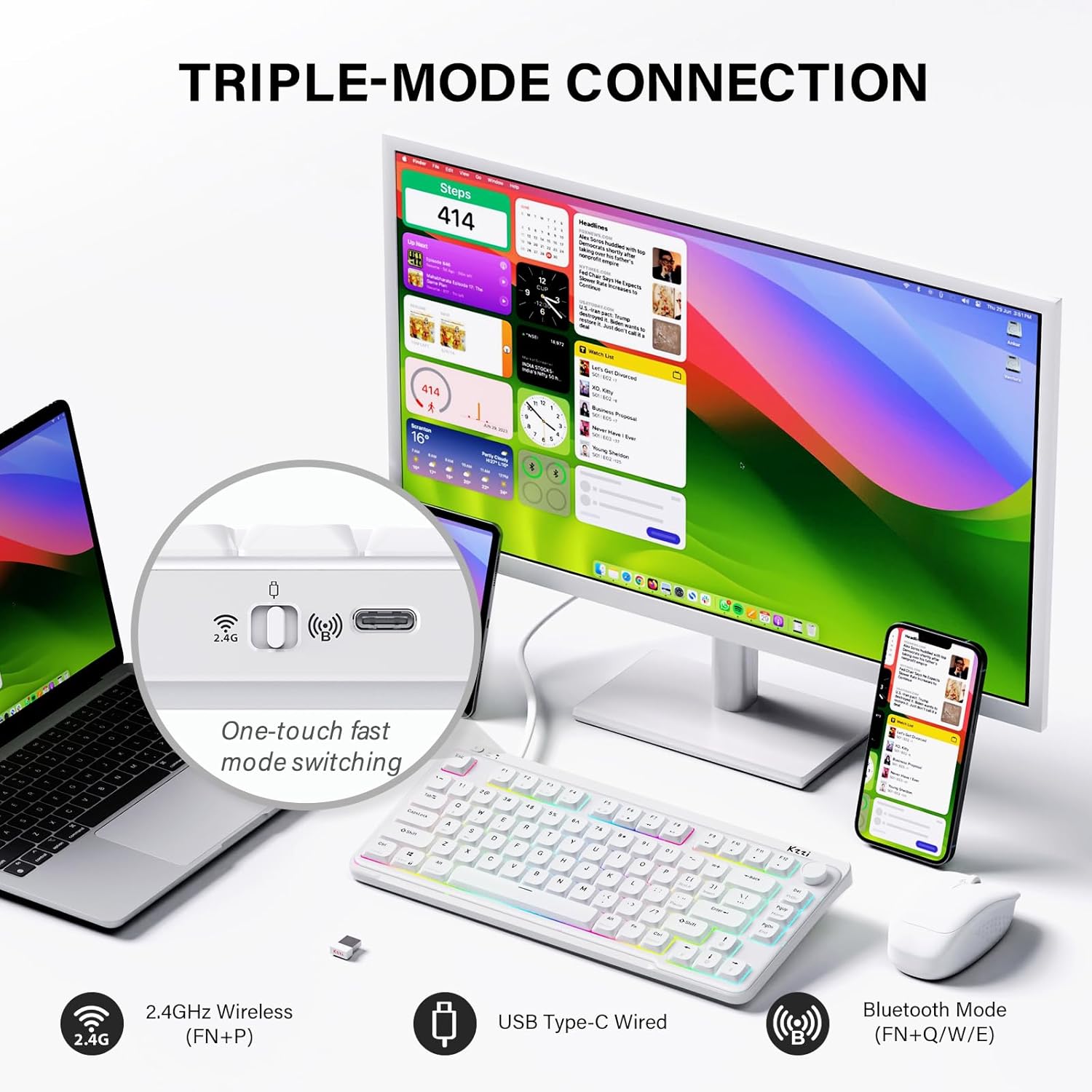 KZZI I75 - Toetsenbord - Wit - Low Profile - Red Switch - Afbeelding 6