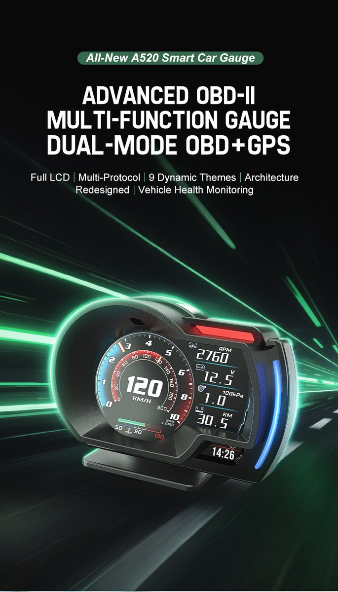 WiiYii A520 - HUD - OBD+GPS - digitale 3,5 inch TFT 800x480