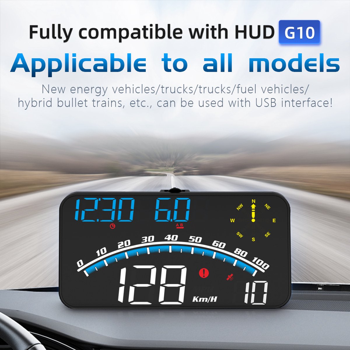 WiiYii G10 - HUD - GPS - Snelheidsmeter en rijrichting voor veilig autorijden