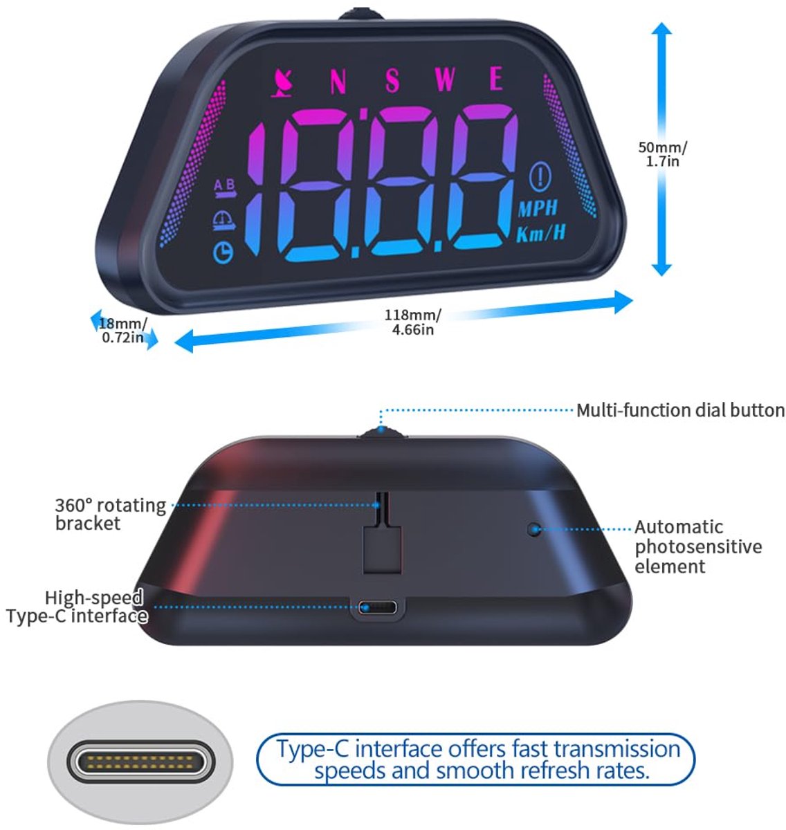 WiiYii G23 - HUD GPS-snelheidsmeter- Plug-and-play USB