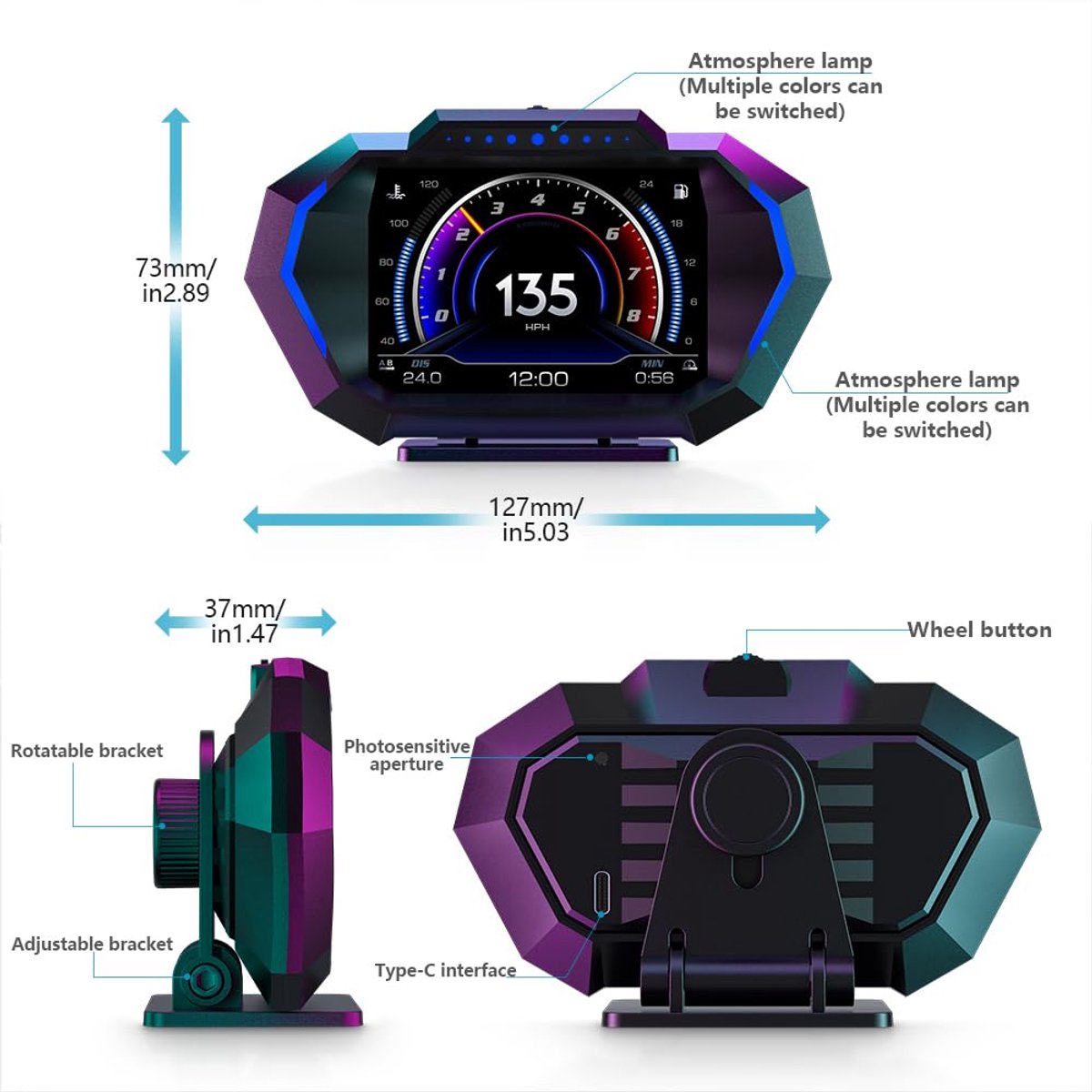WiiYii P24 - OBD2 - HUD - Snelheidsmeter