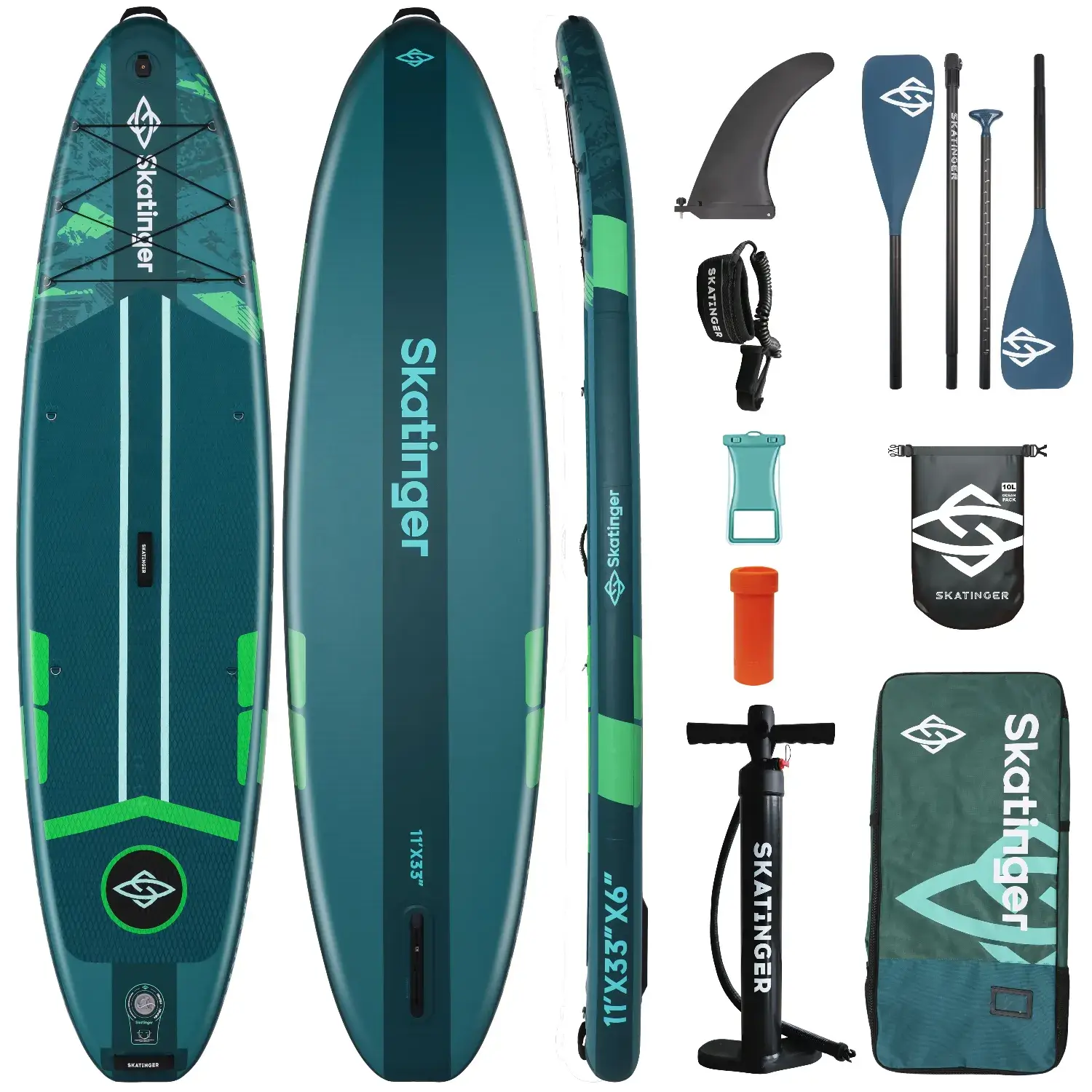 Skatinger Ice Age Green 11'x33"x6" (Allround) SUP Board