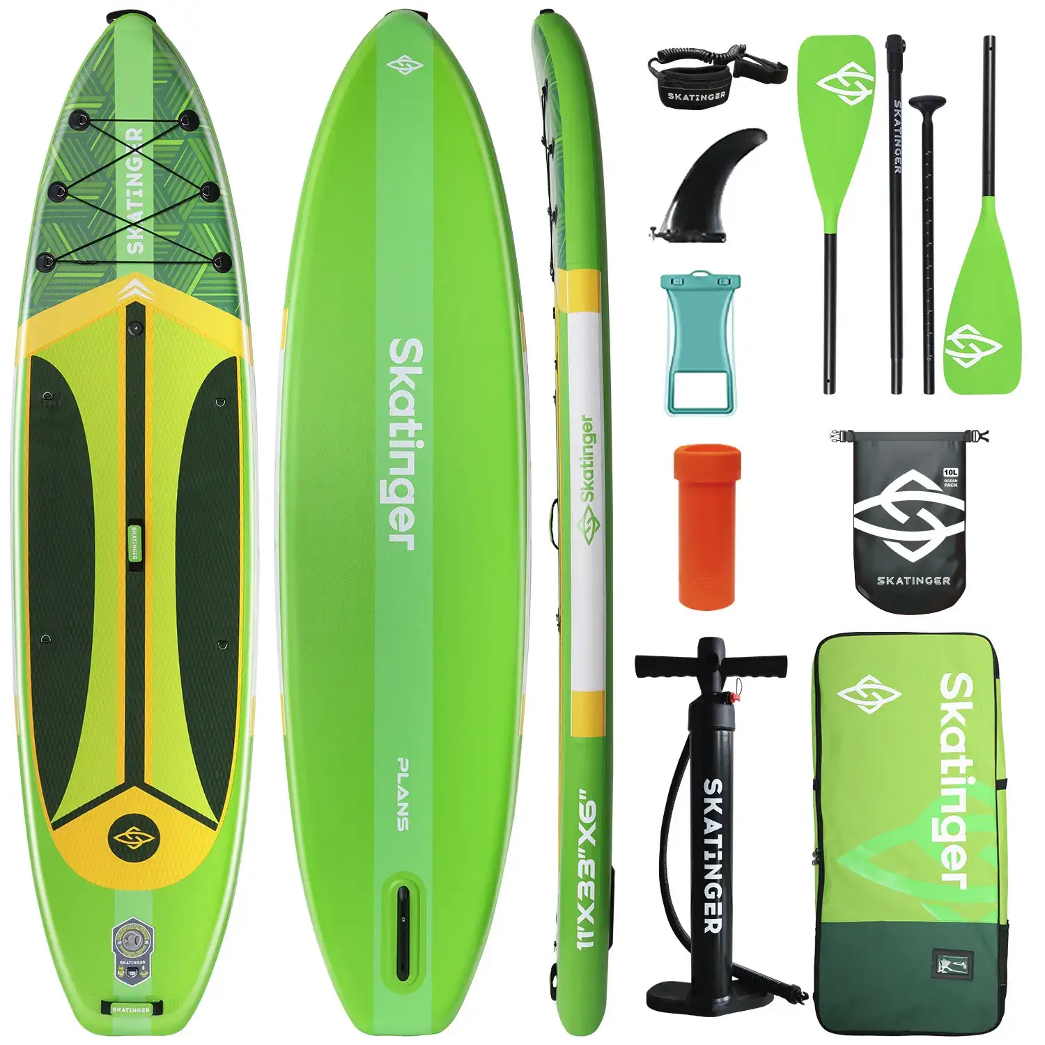 Skatinger PLANS green 11'x33"x6" (Allround) SUP Board