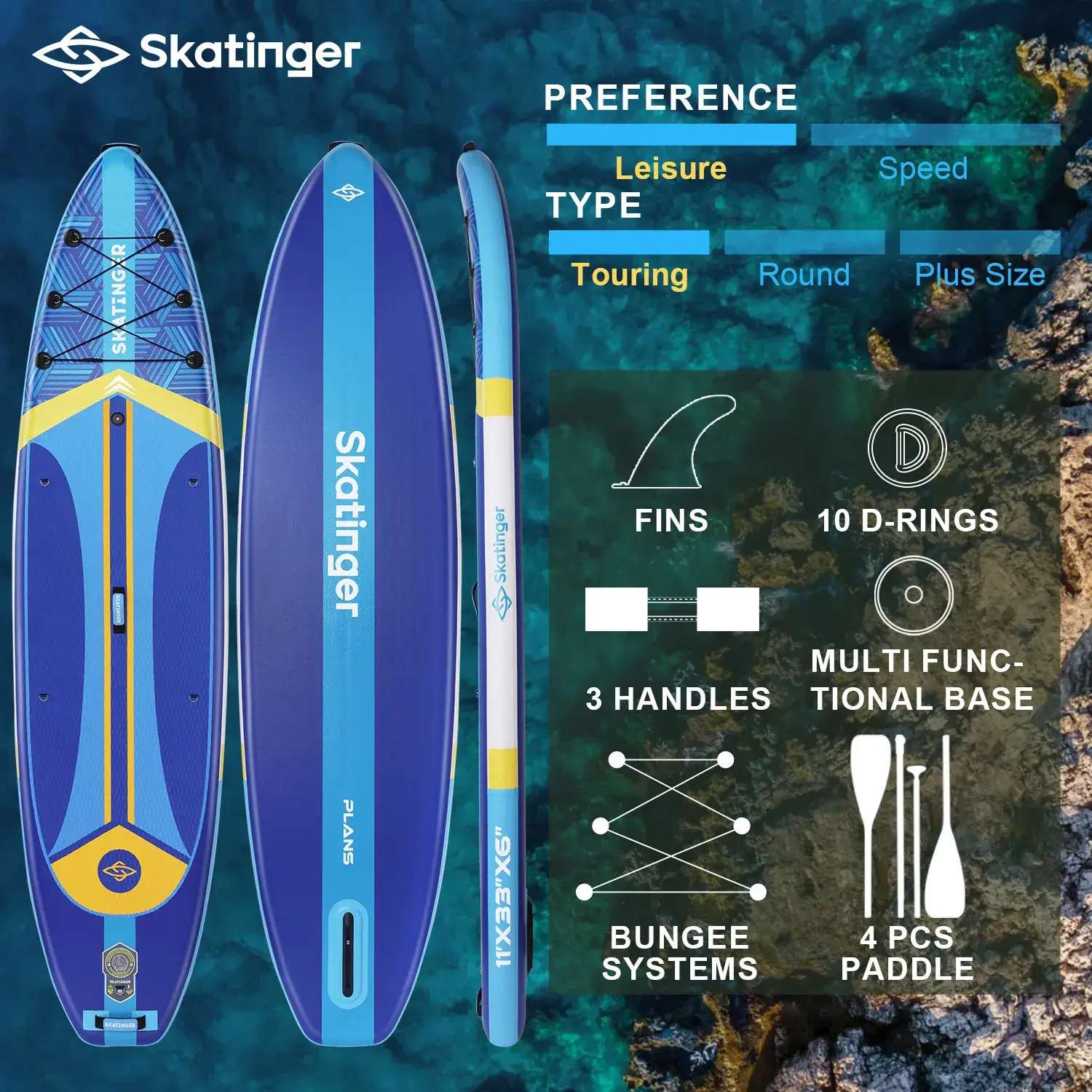 Skatinger PLANS blue 11'x33"x6" (Allround) SUP Board - Afbeelding 5