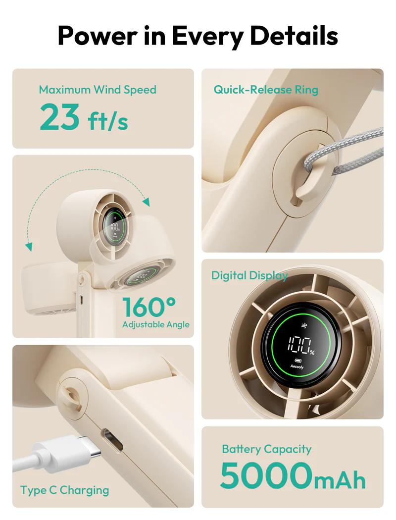 Aecooly Halo 02 (3600mAh) Draagbare Handventilator - Beige