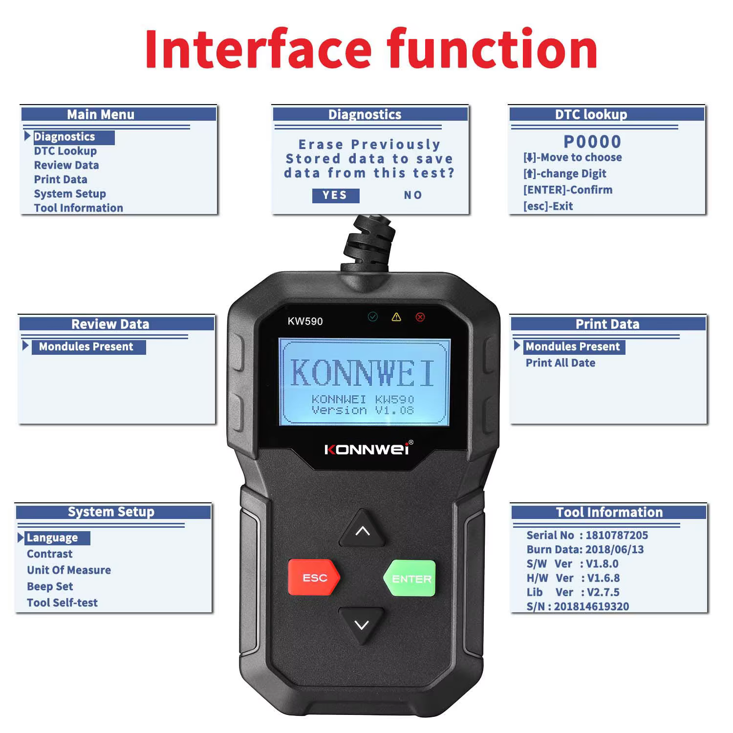 Konnwei kw590 obd2eobd scanner foutcodes en live data