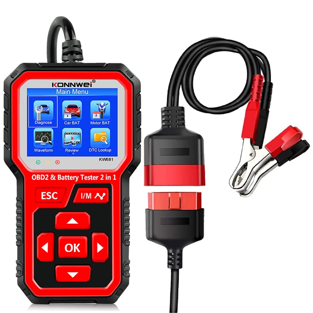 Konnwei kw681 2 in 1 obd2 scanner en accutester 6v12v