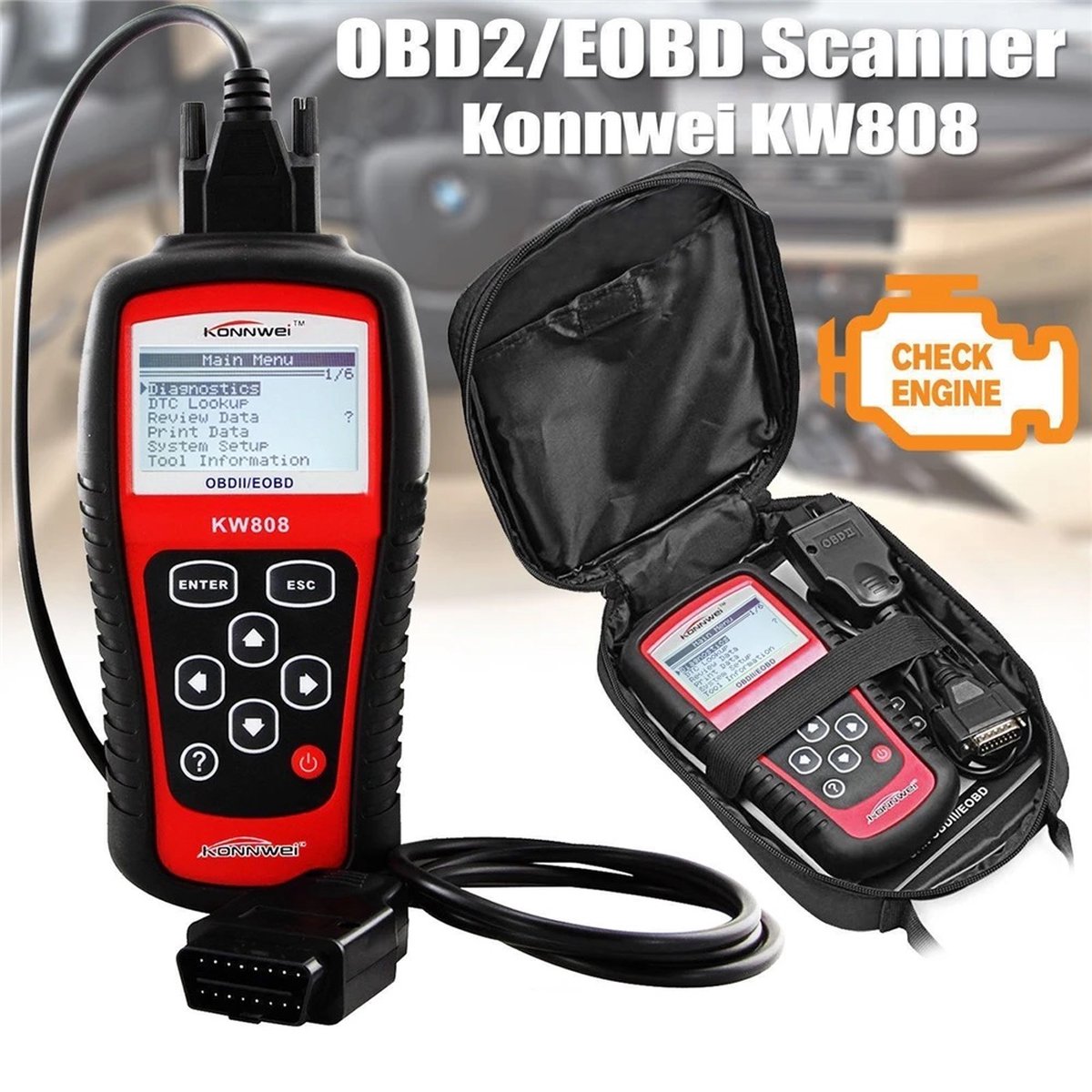 Konnwei kw808 obd2eobd scanner motorfoutcodes en live data 1