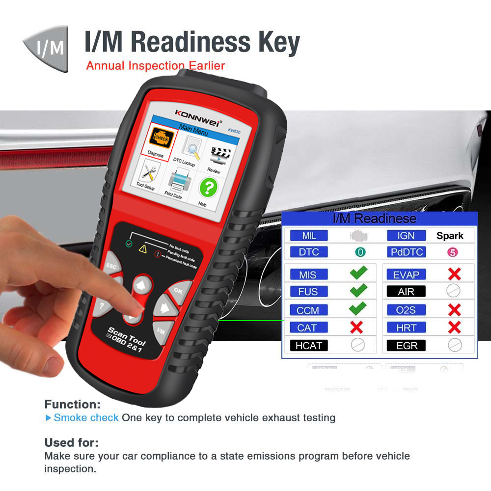 Konnwei kw830 obd2 scanner met accuspanningstest 1