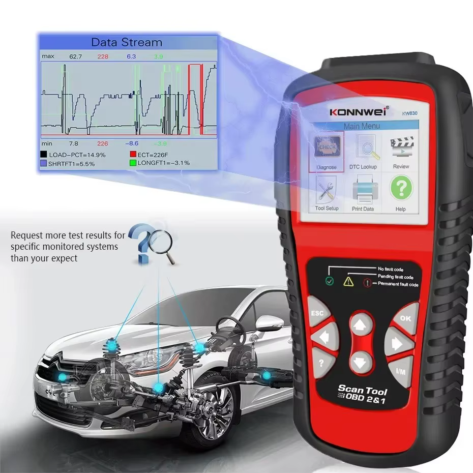 Konnwei kw830 obd2 scanner met accuspanningstest