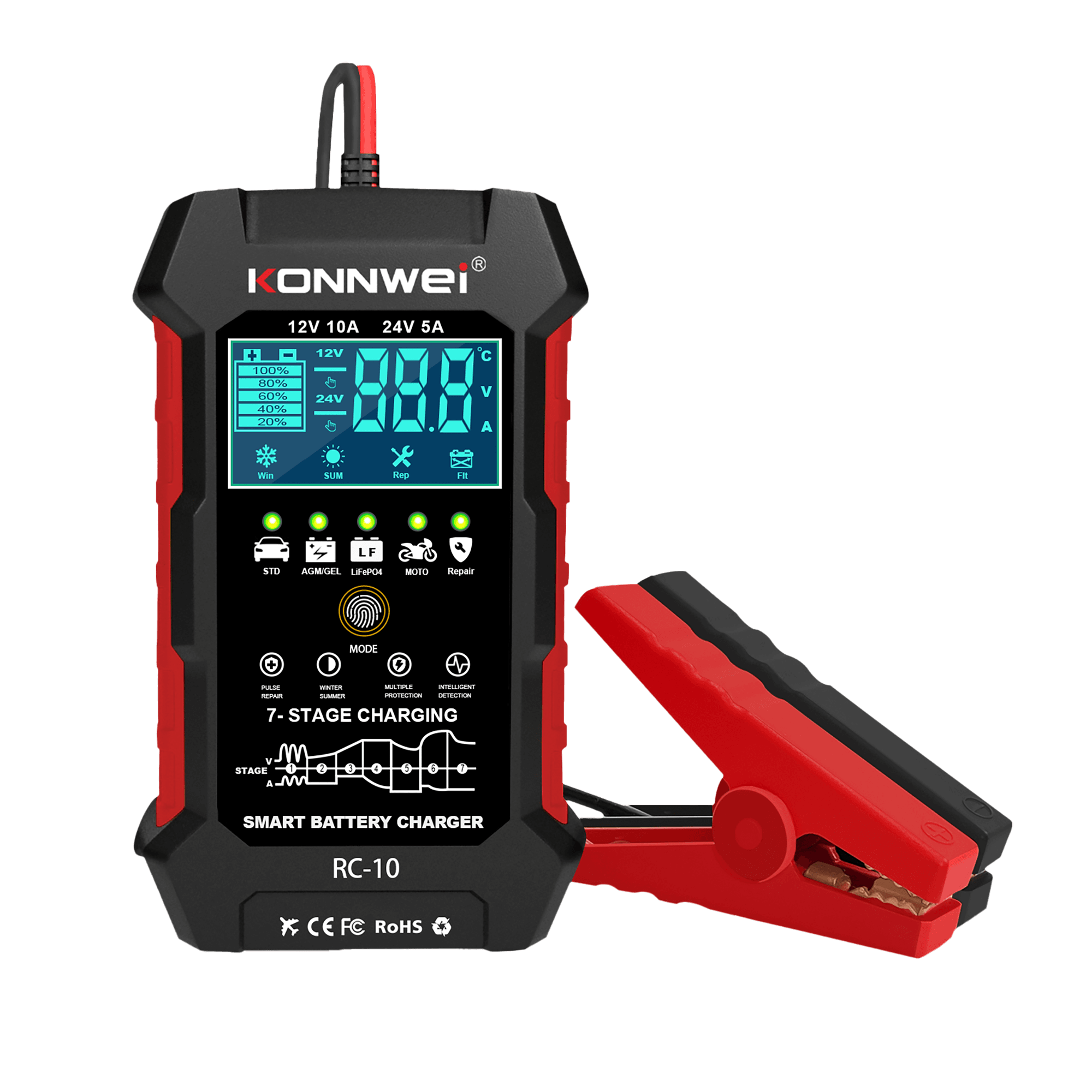 Konnwei rc 10 automatische acculader 12v 10a 24v 5a reparatiemodus