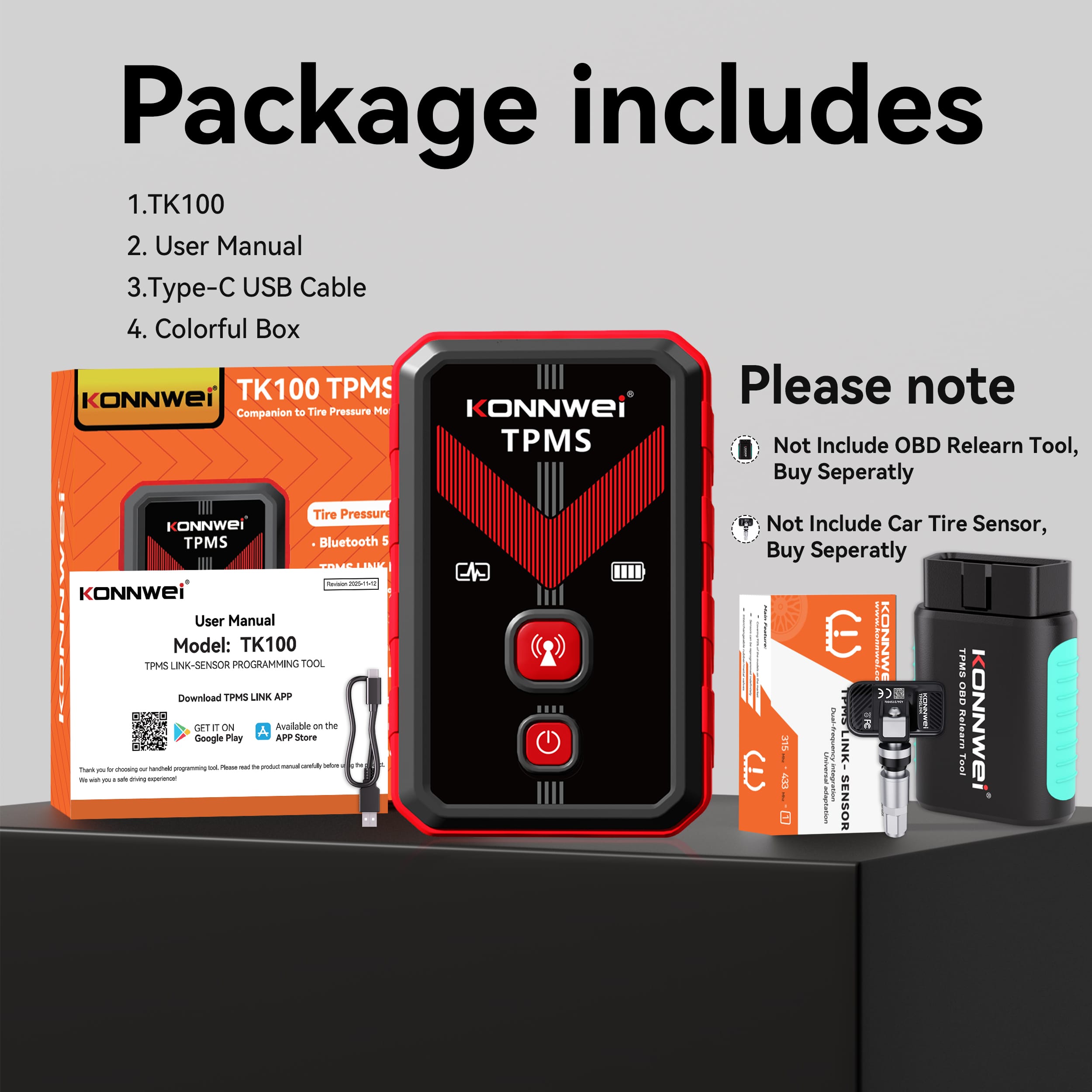 Konnwei tk100 tpms programmeertool bluetooth 5 2 315433 mhz 1