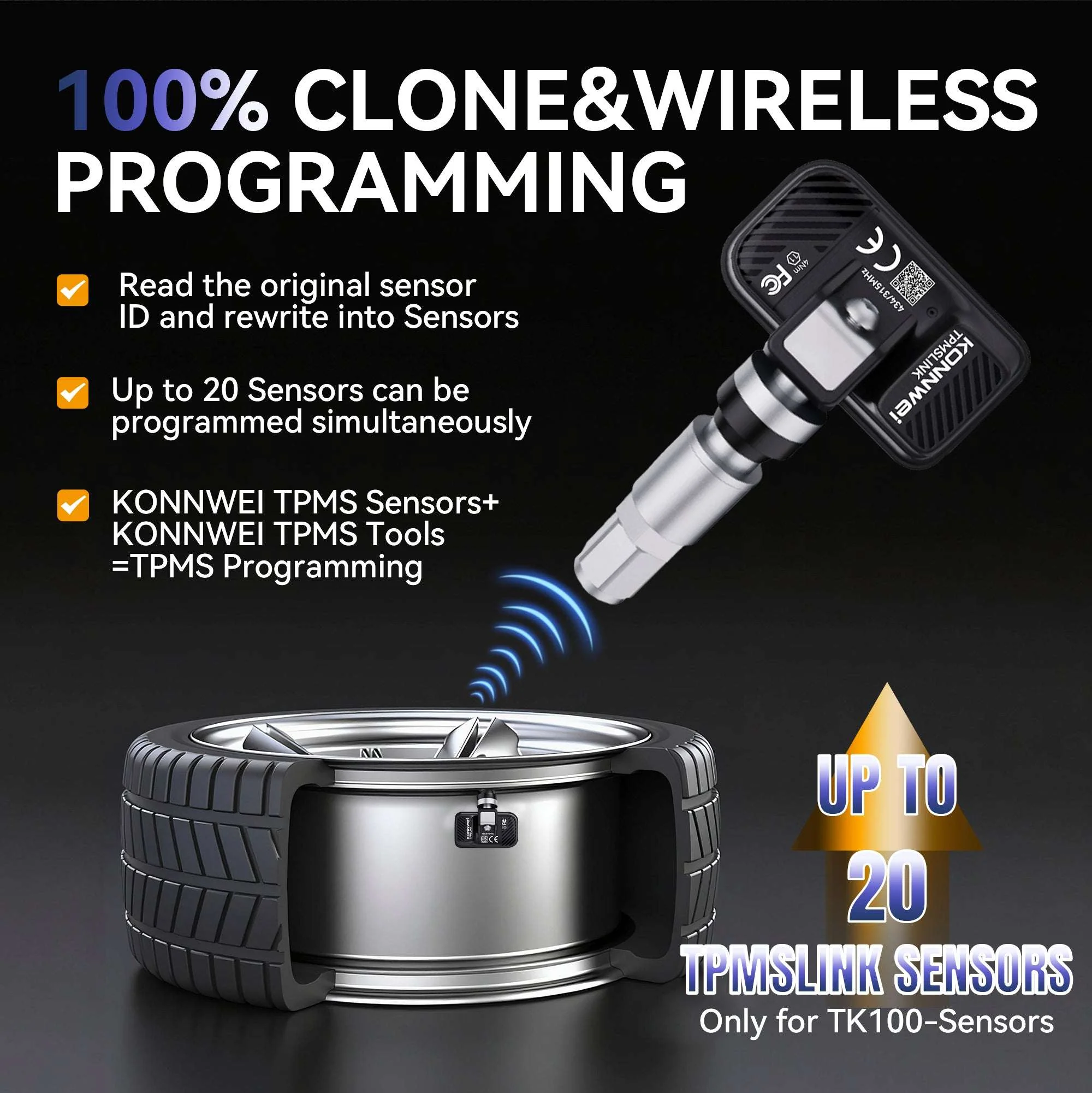 Konnwei tpmslink programmeerbare bandenspanningssensor 315433 mhz