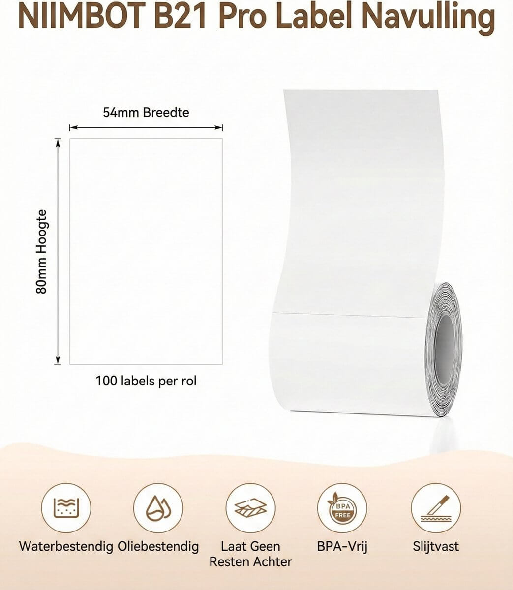 Niimbot Labels - Etiketten voor B21 Pro/B1 Pro/B2 Pro - 54x80mm - 100 vellen - Wit
