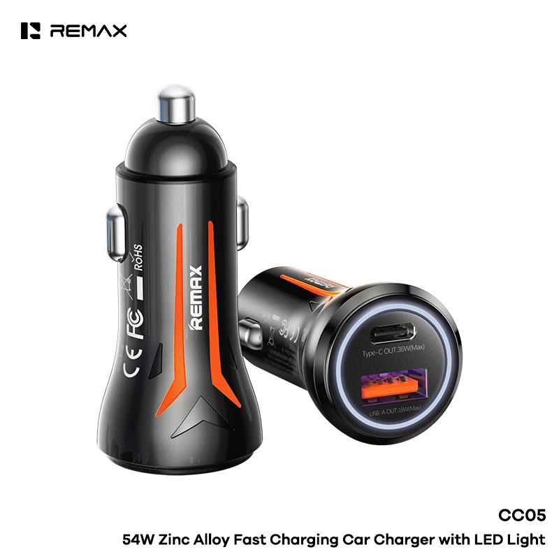 Remax cc05 autolader 54w zinklegering usb a usb c ledverlichting tarnish 1