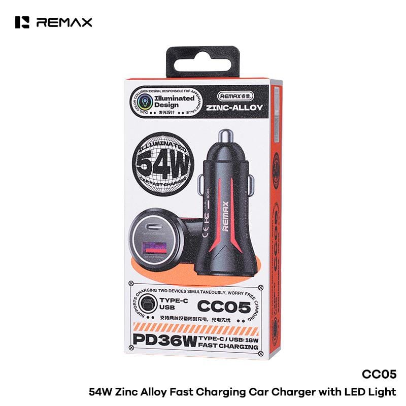 Remax cc05 autolader 54w zinklegering usb a usb c ledverlichting tarnish