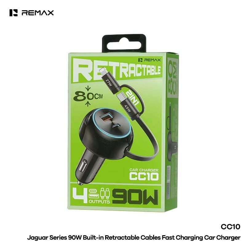 Remax cc10 jaguar autolader 90w intrekbare kabels zwart 1