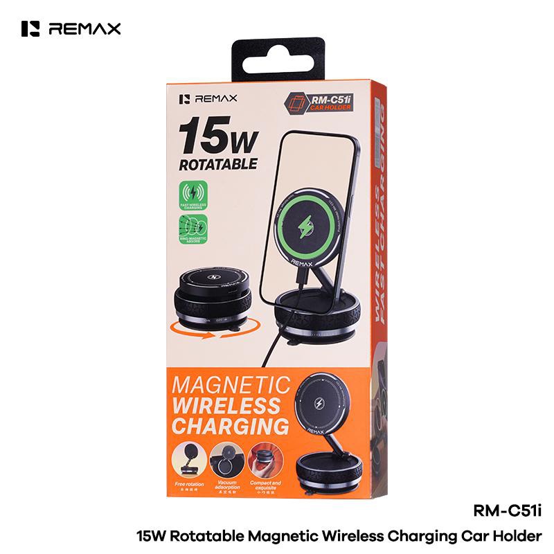 Remax rm c51i telefoonhouder auto magnetisch draadloos laden 15w draaibaar zwart