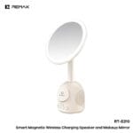 Remax rt e210 make upspiegel met verlichting bluetooth speaker draadloos laden wit 1