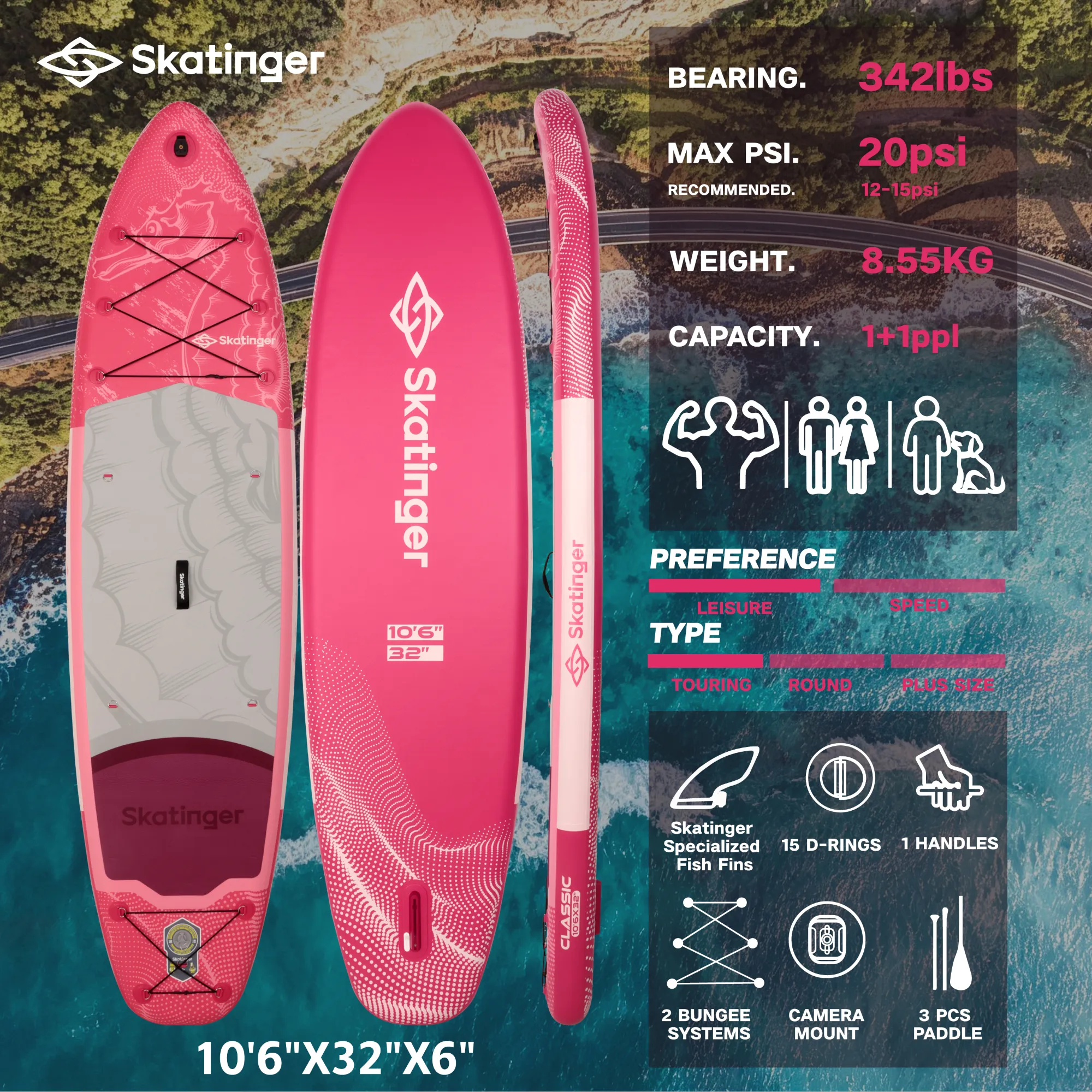 Skatinger Ocean Sea Horse Opblaasbaar SUP Board 320x81x15 cm Allround